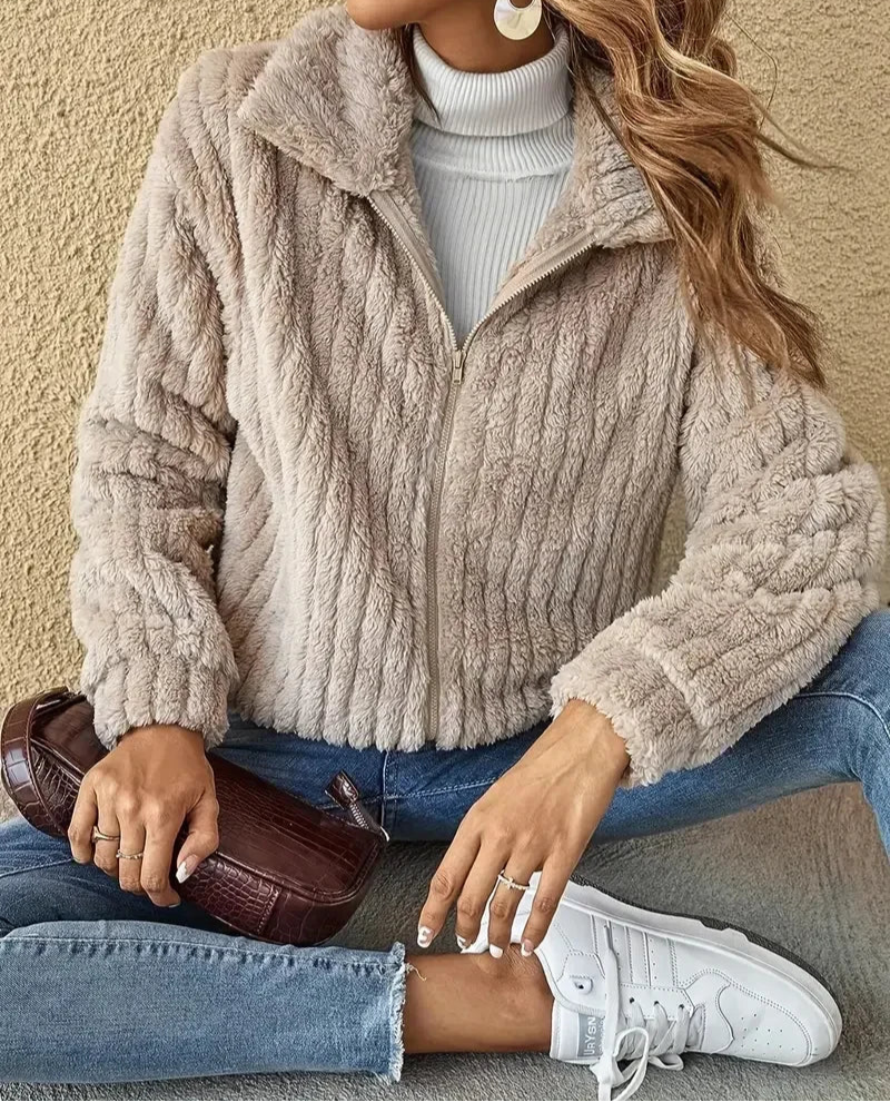 Casaco Feminino De Veludo Com Zíper Material Confortável - Promoção De Inverno 2025