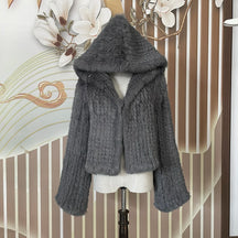 Casaco Feminino De Lã Grosso Com Capuz - Promoção De Inverno 2025