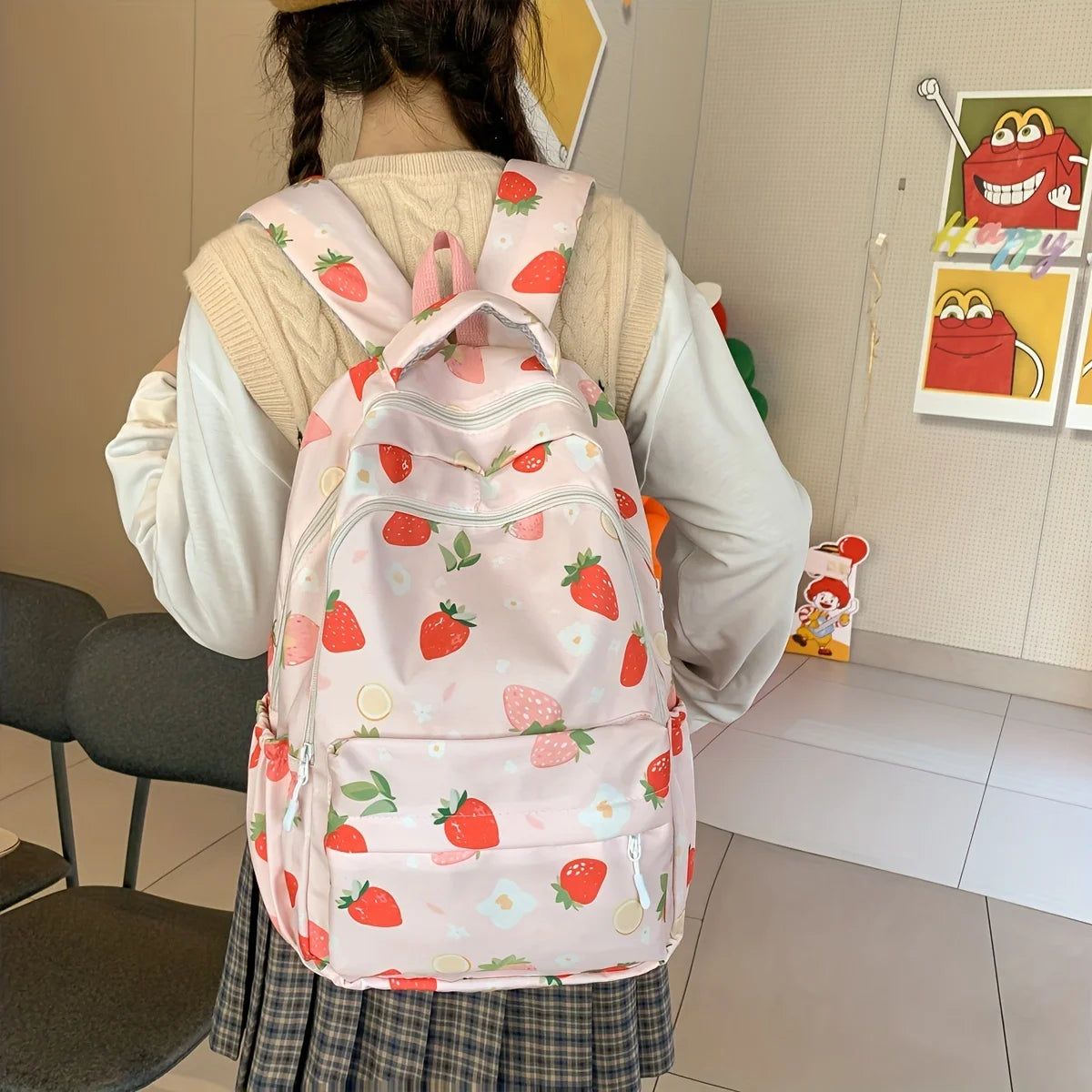 Mochila Escolar Infantil Feminina Estampa Morangos