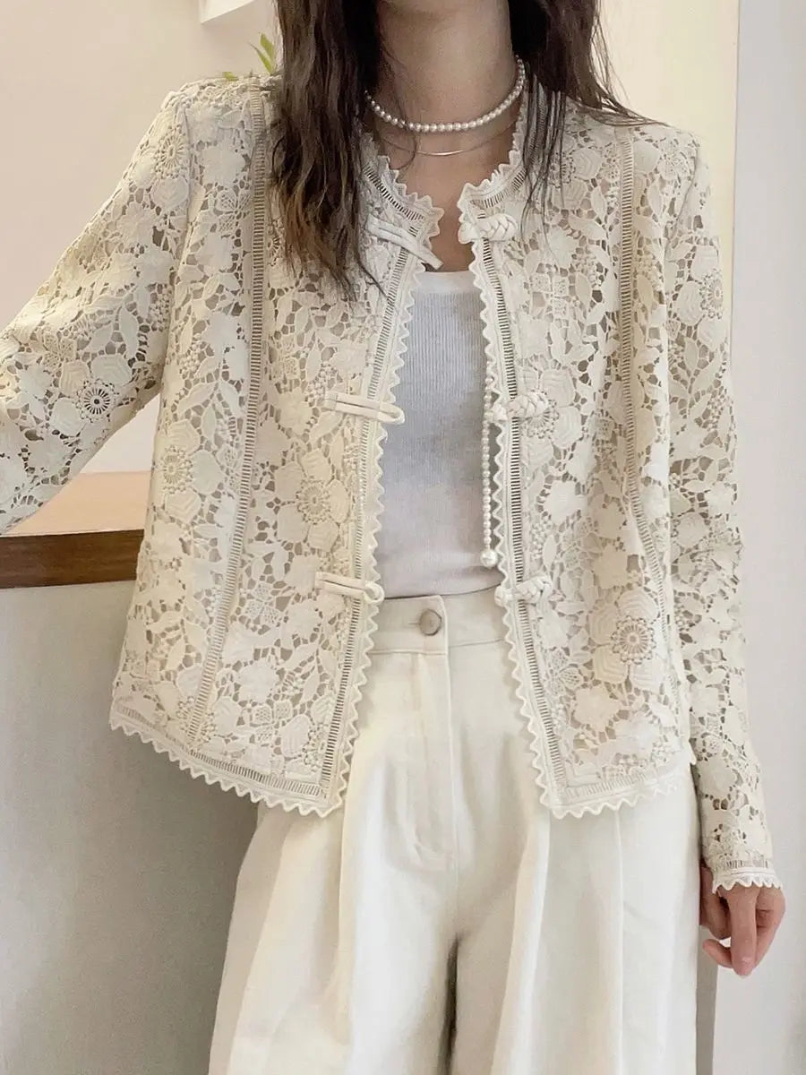 Casaco Feminino De Renda Estilo Senhora  - Promoção De Inverno 2025