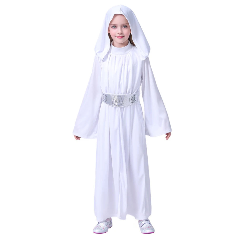 Fantasia Infantil Feminina Princesa Leia Com Capuz Material Resistente