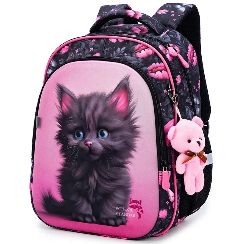 Mochila Escolar Infantil Feminina Estampa Gatinho Com Chaveiro