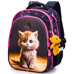 Mochila Escolar Infantil Feminina Estampa Gatinho Com Chaveiro