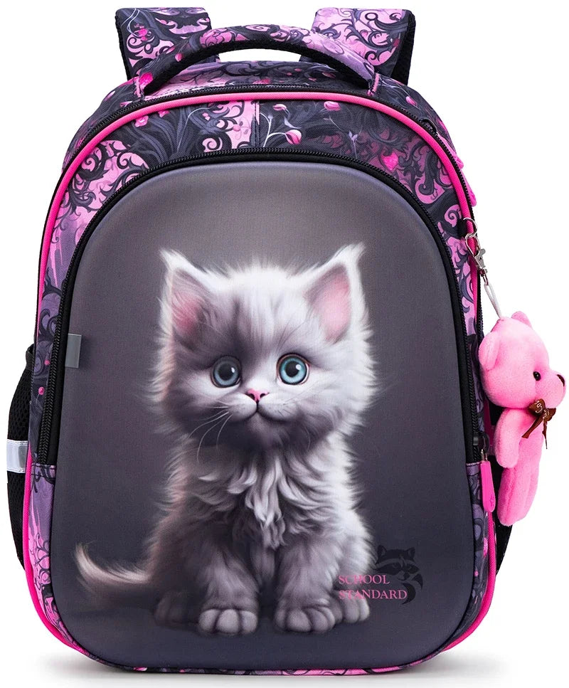 Mochila Escolar Infantil Feminina Estampa Gatinho Com Chaveiro