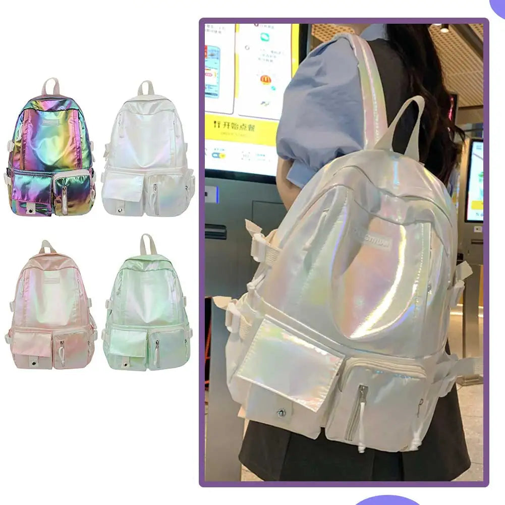 Mochila Feminina Refletiva De Grande Capacidade Com Vários Bolsos