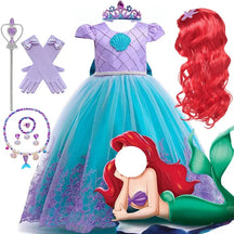 Fantasia Infantil Feminina Vestido Princesa Ariel Com Acessórios de Alta Qualidade