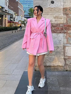 Casaco Feminino Casual Estilo Blazer Com Cinto  - Promoção De Inverno 2025