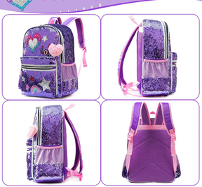 Kit Mochila Escolar Infantil Mochila Estojo e Lancheira Conjunto Completo Com Lantejoulas