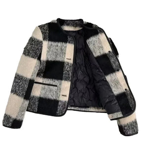 Casaco Feminino Acolchoado Com Estampa Xadrez - Promoção De Inverno 2025