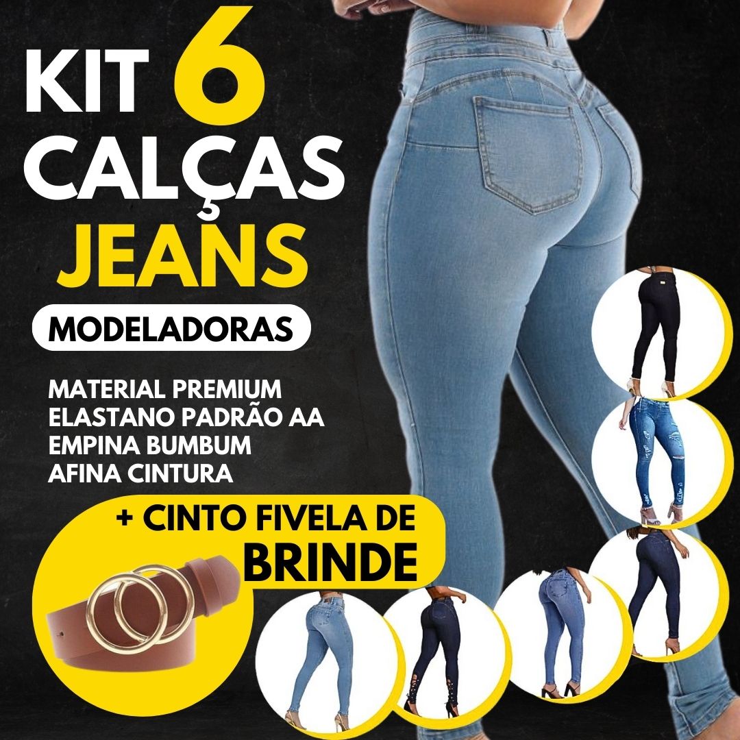 [PREÇO DIRETO DA FÁBRICA] Kit 6 Calças Jeans Modeladoras + Cinto Fivela Argola Dupla de Brinde APENAS HOJE