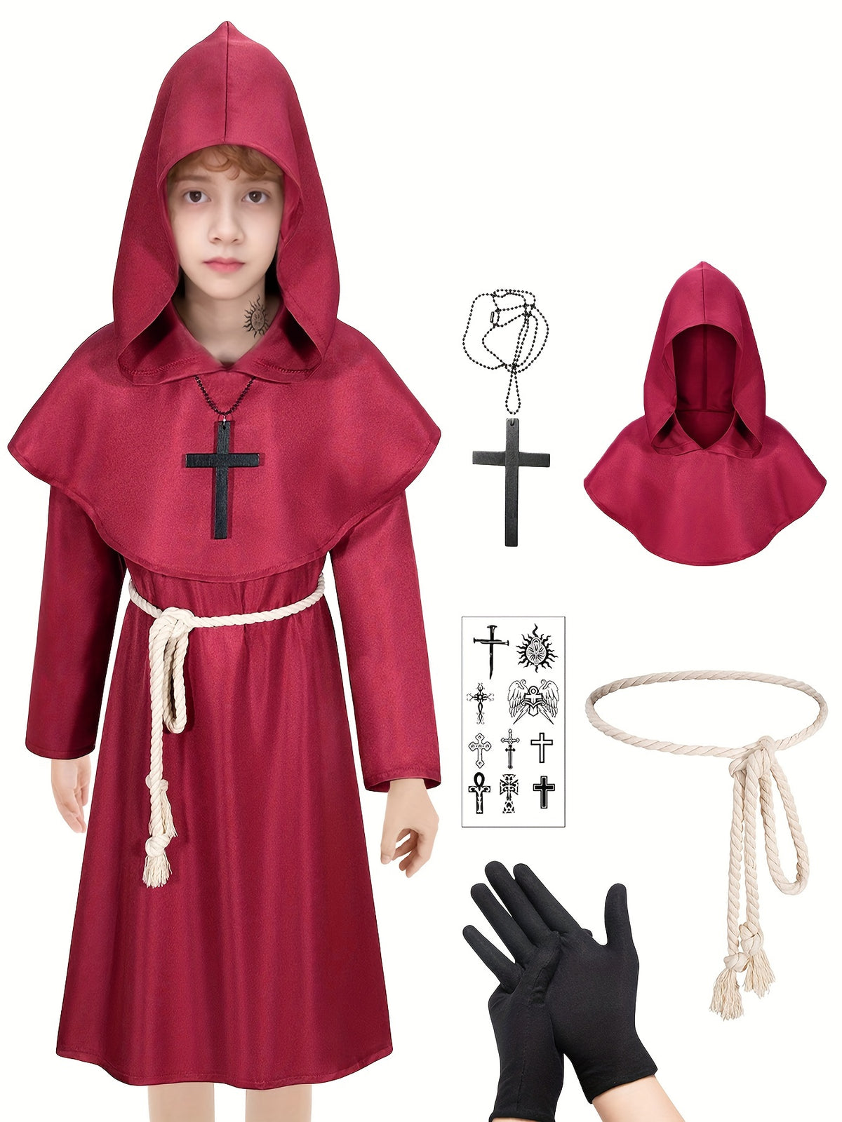 Fantasia Infantil Unissex Monge Medieval Com Capa E Capuz Fantasia Completa