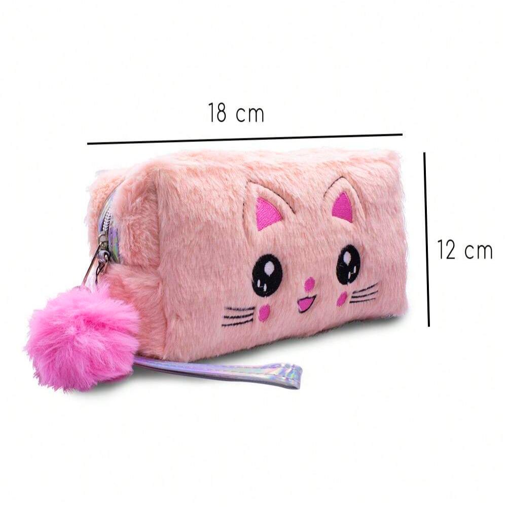 Estojo Escolar Feminino Gatinho com Pompom