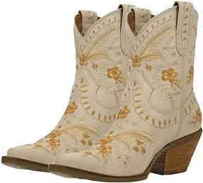 Bota Cano Curto Moda Country Com Bordado Floral - Promoção De Inverno 2025