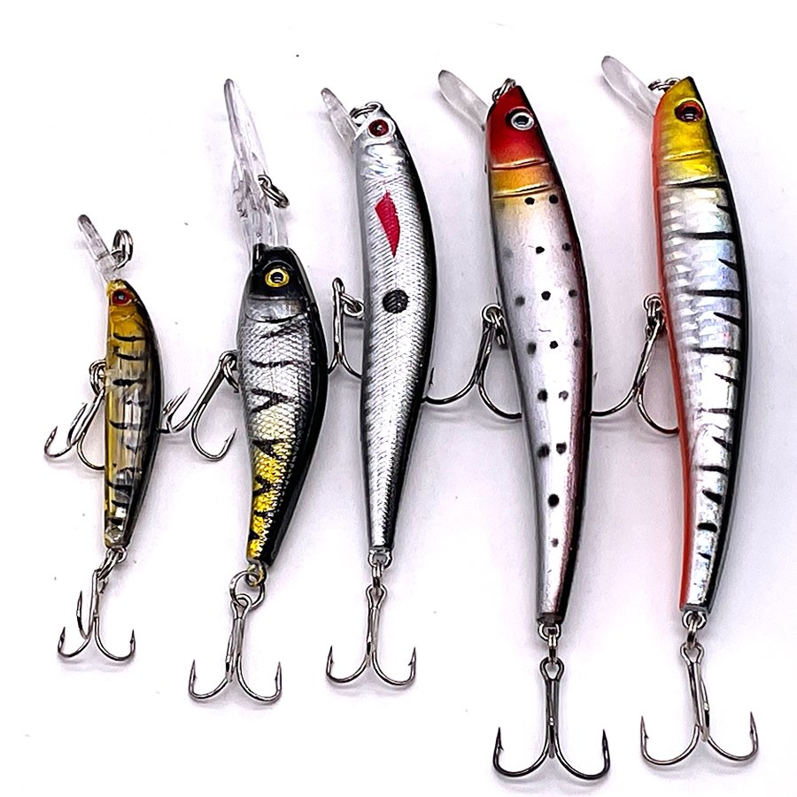 Conjunto 5 Iscas JerkBait  - 5 a 11cm - 4 a 12g - Meia Água/Fundo/Superfície