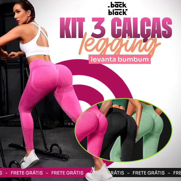 [Kit 3 Calças Legging Incluso as 3 Cores Levanta Bum Bum - Promo Final de Ano