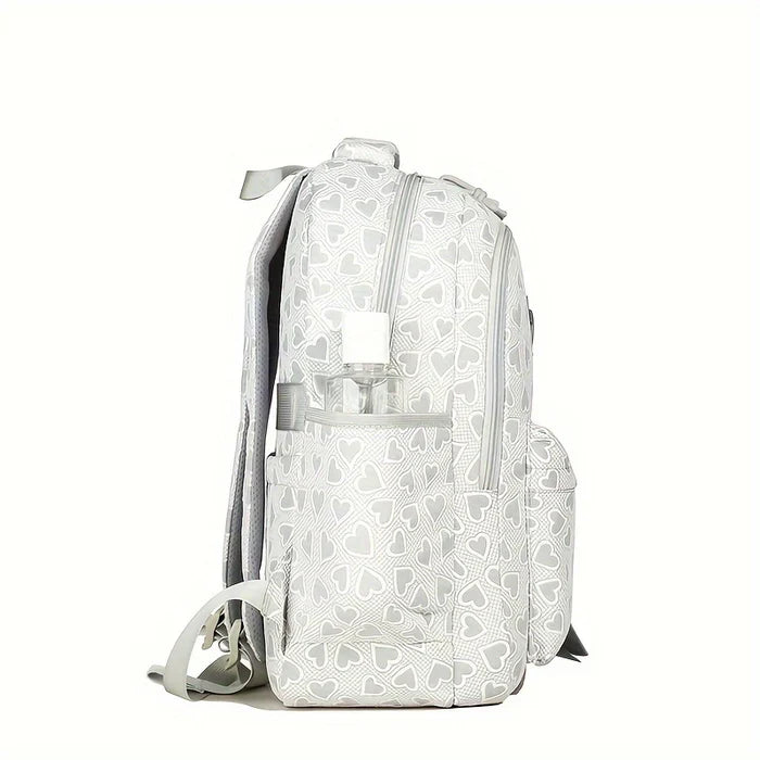 Mochila Escolar Fashion de Coração em Nylon para Adolescentes