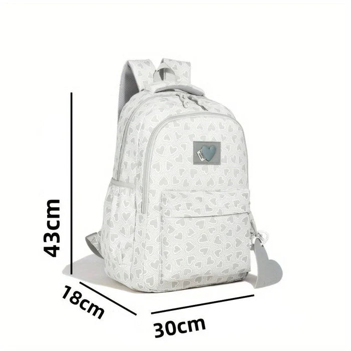 Mochila Escolar Fashion de Coração em Nylon para Adolescentes